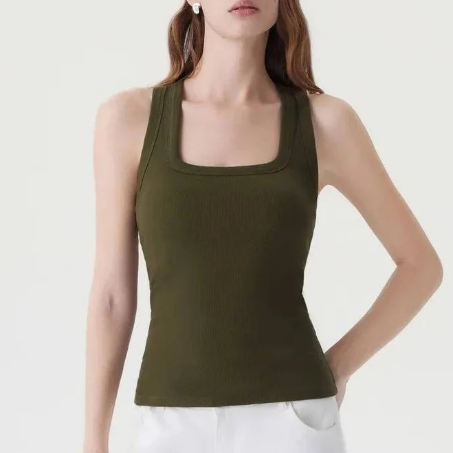 Cotton Ribbed Square Neck Tank Top