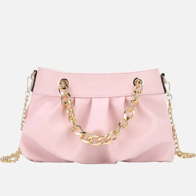 MKF Collection Women's Marvila Minimalist Vegan Leather Chain Ruched Shoulder Bag