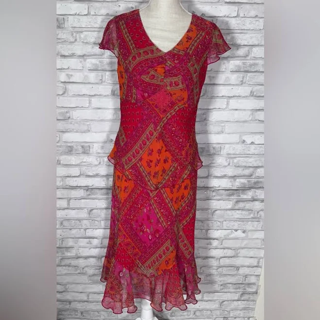 Ombre Dresses | Ombre Pink Orange Sheer Patchwork Pattern Midi Skirt Blouse Top Set | Color: Orange/Pink | Size: 6 | Thepardeeplace's Closet