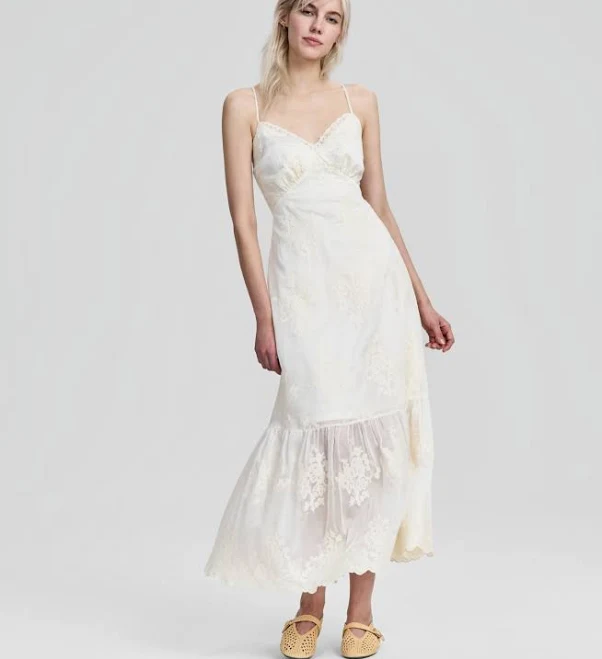 and Now This Women's Embroidered Ruffle-Tiered Maxi Dress