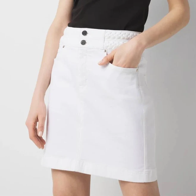 White House Black Market Women's Braided Waist Denim A-Line Miniskirt