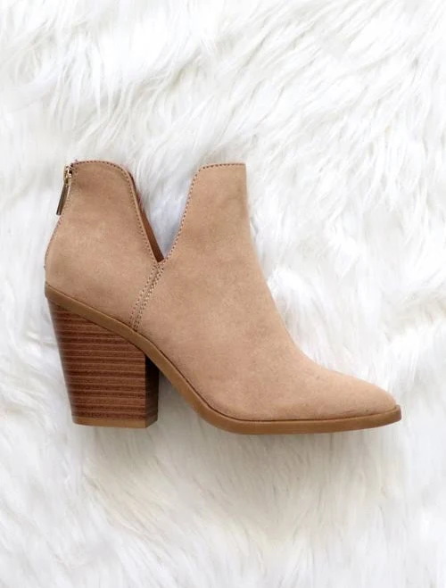 Pointy Toe Side Cutout Faux Suede Booties