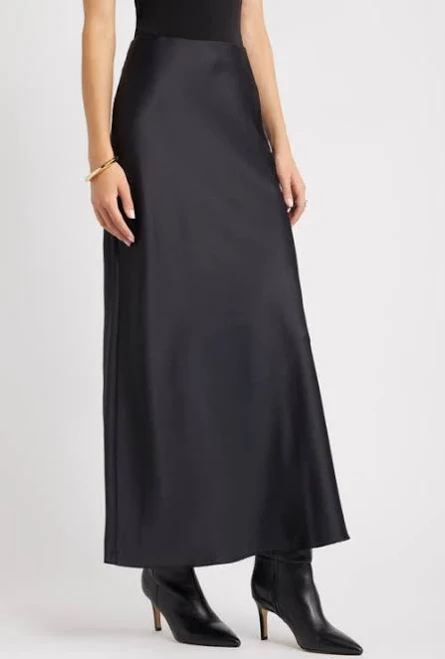 Open Edit Satin Maxi Skirt in Black at Nordstrom, Size Small