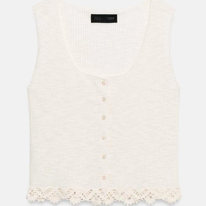 Woman Zara Crochet Hem Knit Top