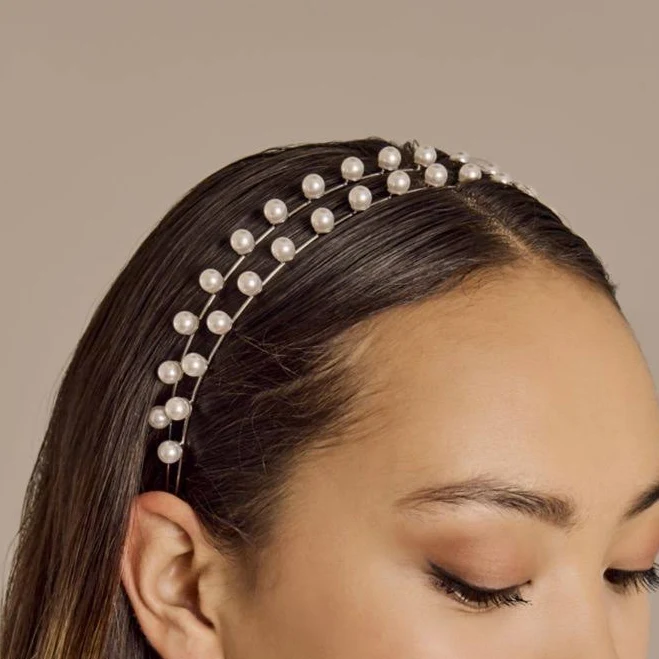 DB Studio Pearl Double Strand Headband in Silver