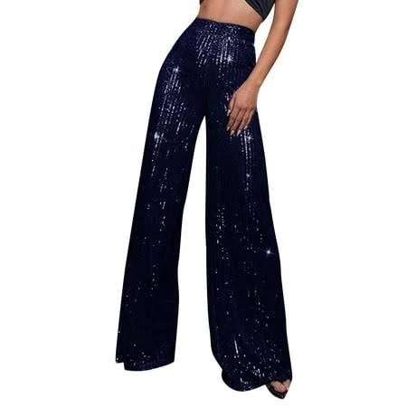 Women's Sparkly Sequin Elastic Waist Palazzo Pants