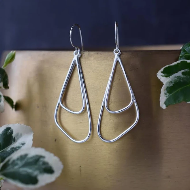 Contemporary Geometric Silver Drop Earrings