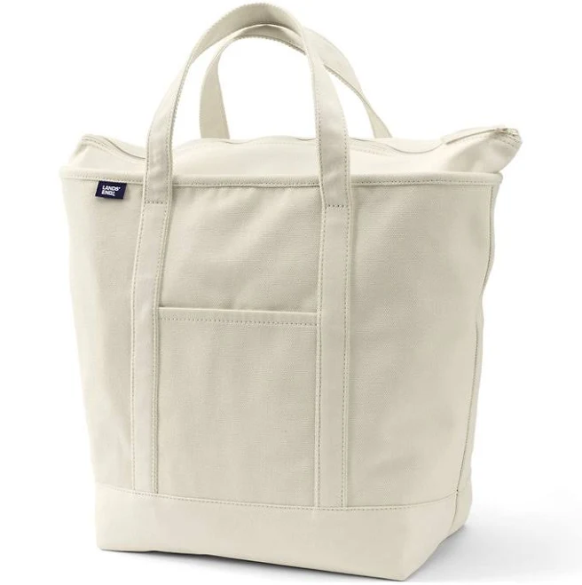 Lands' End Large 5 Pocket Zip Top Canvas Tote Bag