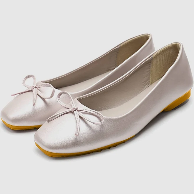 Faux Leather Ballet Flats with Bow