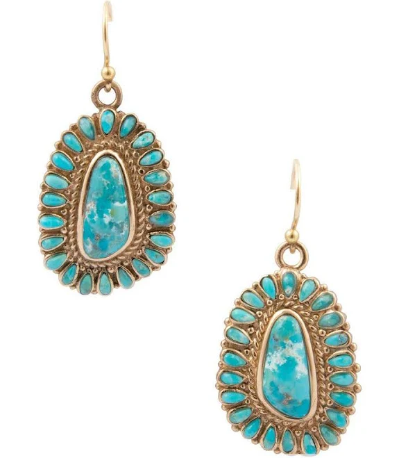 Barse Women's Sedona Blue Turquoise Golden Drop Earrings