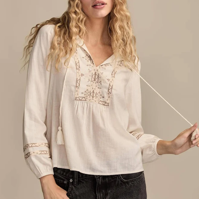 Lucky Brand Women's Embroidered Peasant Top