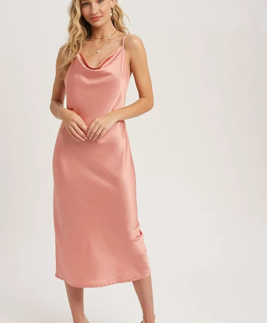 PinkBlush Satin Cowl Neck Midi Slip Dress
