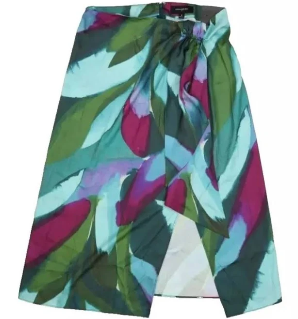 Banana Republic Silky Crepe Sarong Midi Skirt Teal Peacock Womens 8
