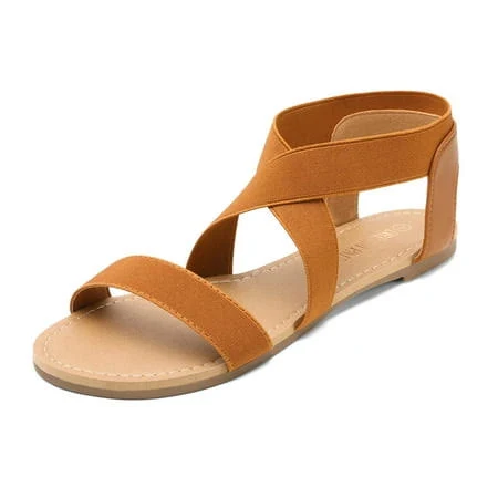 Dream Pairs Women's Elastic Ankle Strap Summer Flat Sandals