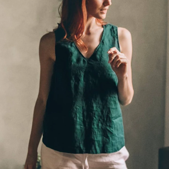 V-Neck Linen Tank Top
