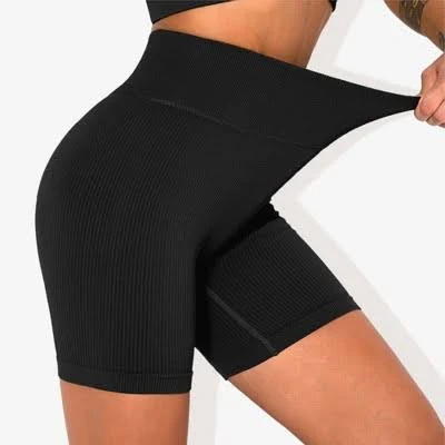 Women's High-Waisted Seamless Ribbed Compression Biker Shorts