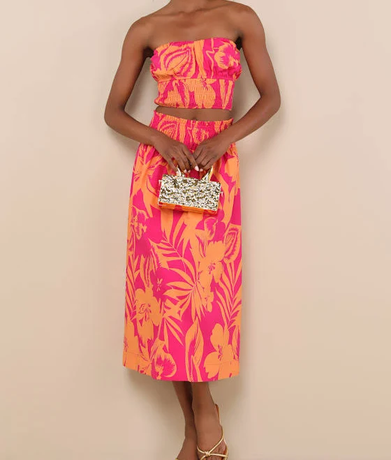 Lulus High-Rise Floral Cotton Midi Skirt