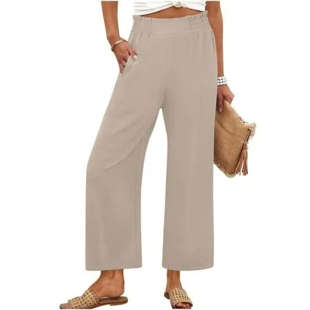 Women's High-Waisted Flowy Wide Leg Palazzo Pants with Pockets