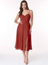 Terracotta A-Line V-Neck Chiffon Dress