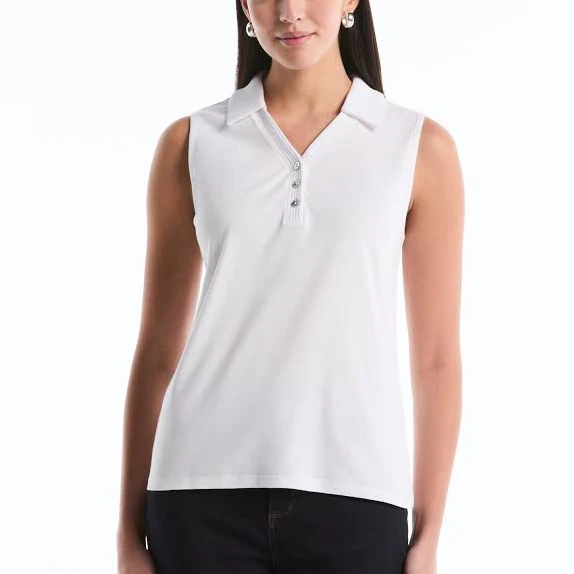 RAFAELLA Women's Petite Sleeveless Cotton Polo Top