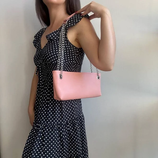 Faux Leather Crossbody Bag with Silver Chain Strap