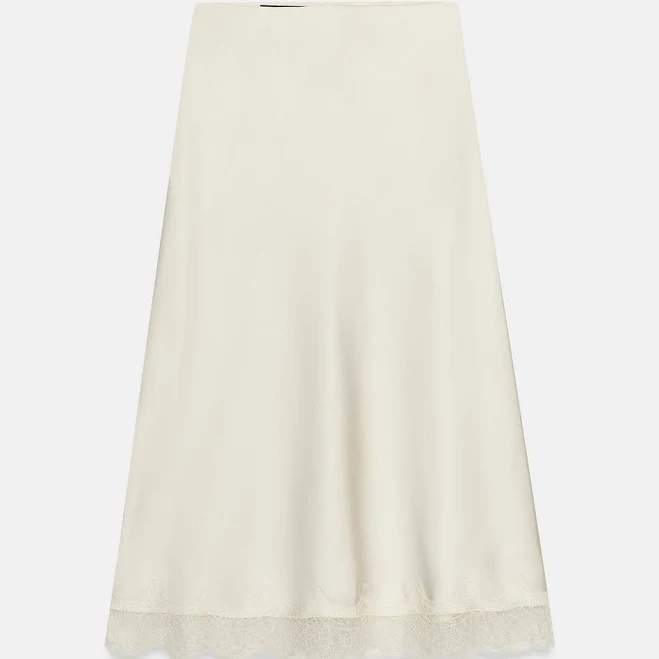 Zara Women's Satin Lace Midi Skirt