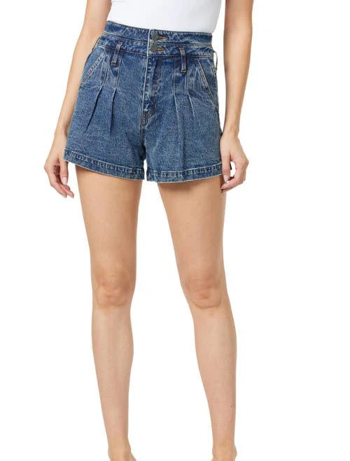 Habitual Women's High Waist Pleat Front Denim Shorts