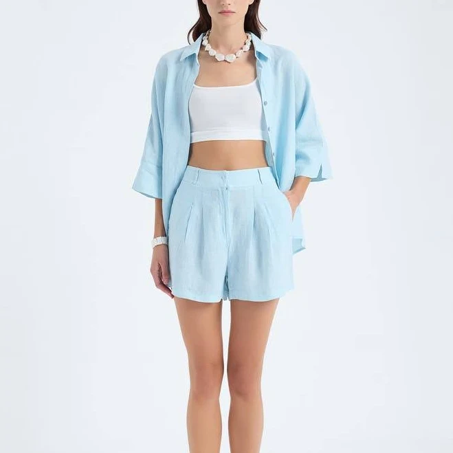 Monlicia Women's Reve Relaxed Fit Linen High-Waist Shorts