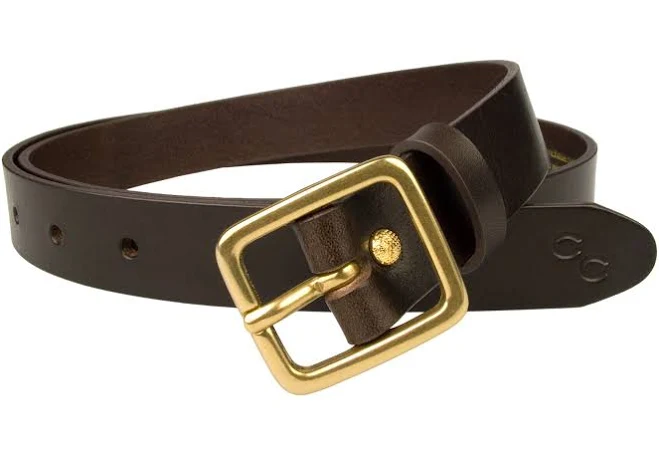 Narrow Leather Belt with Brass Buckle