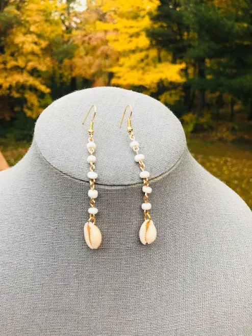 Shell Beaded Drop Earrings