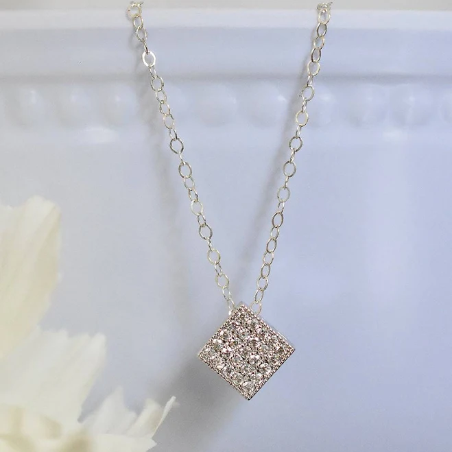 Silver Geometric Necklace CZ Pave Pendant