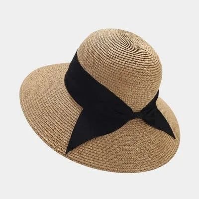 Anna-Kaci Women's Wide Brim Straw Sun Hat with Ribbon Bow