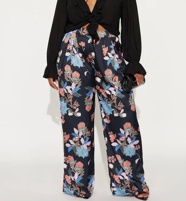 Fashion Nova Alexus Floral Satin Wide Leg Pants
