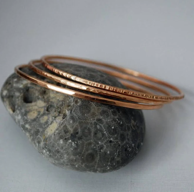 Hammered Bronze Skinny Stacking Bangles