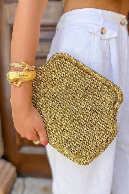 Raffia Crochet Clutch Bag