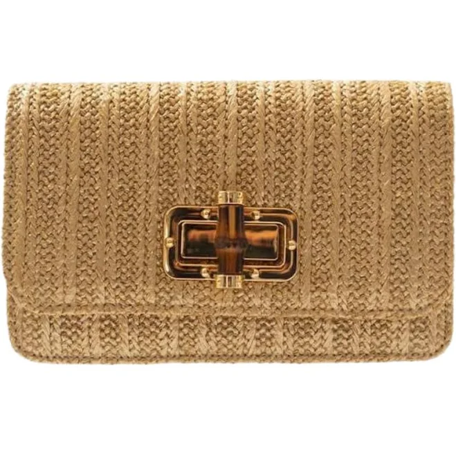 Lilly Straw Bamboo Toggle Clutch