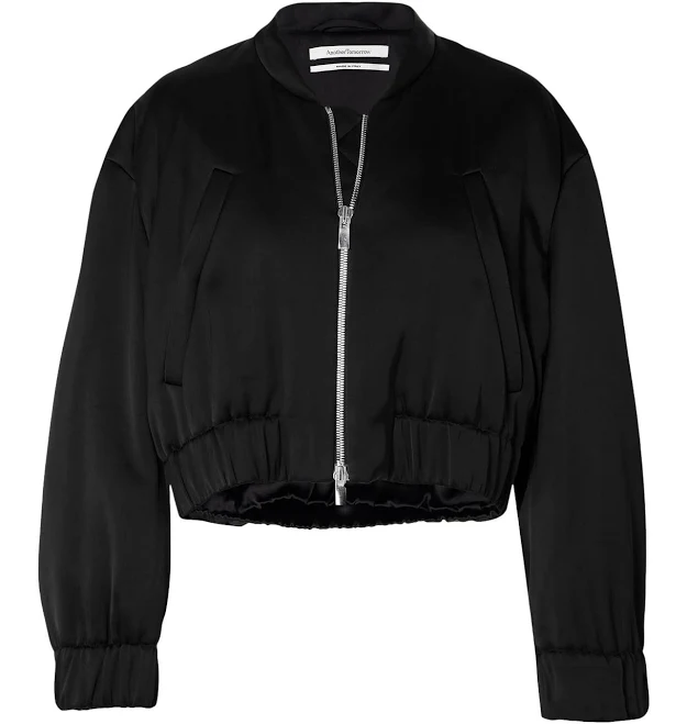 another Tomorrow Women's Cropped Satin Bomber Jacket