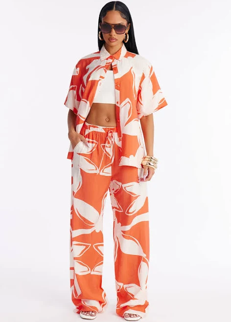 Fashion Nova Short Sleeve Button Up Shirt and Wide Leg Pant Set