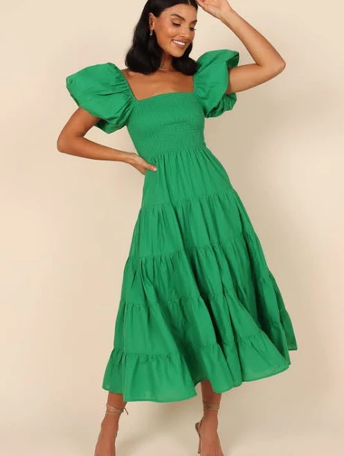 Petal & Pup Womens Annette Puff Sleeve Midi A-Line Dress