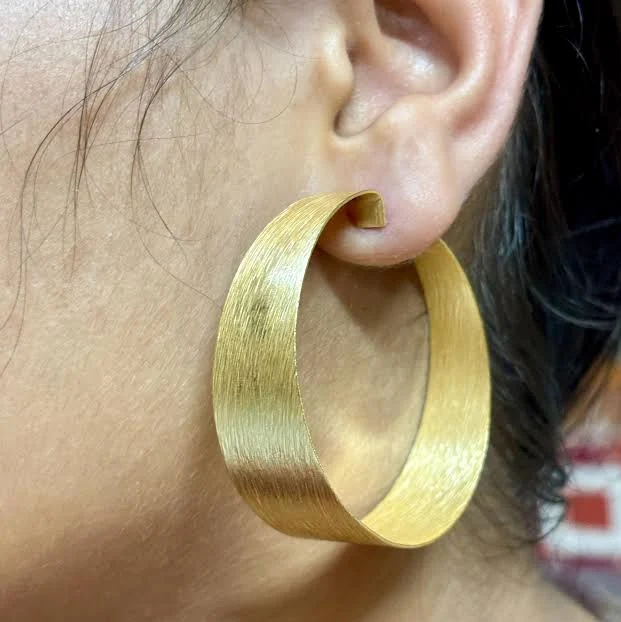 Brushed Gold-Plated Wide Statement Hoop Earrings