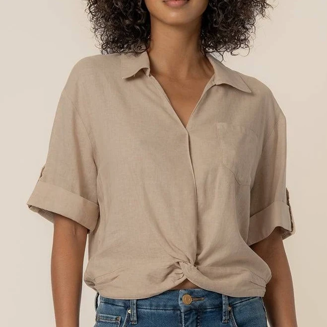 Women's KUT from the Kloth Rebel Linen Knot Front Shirt