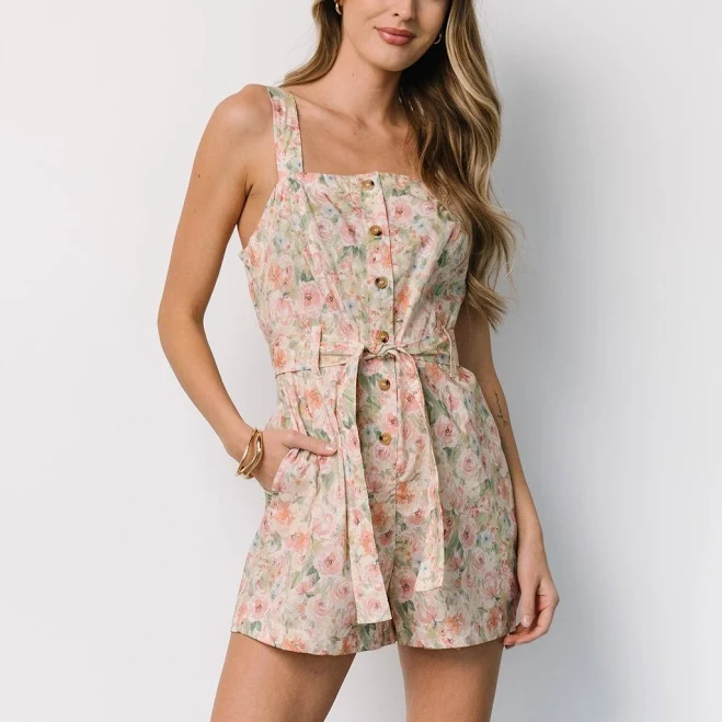 Jamie Romper - Green & Pink Floral Cotton | Baltic Born S