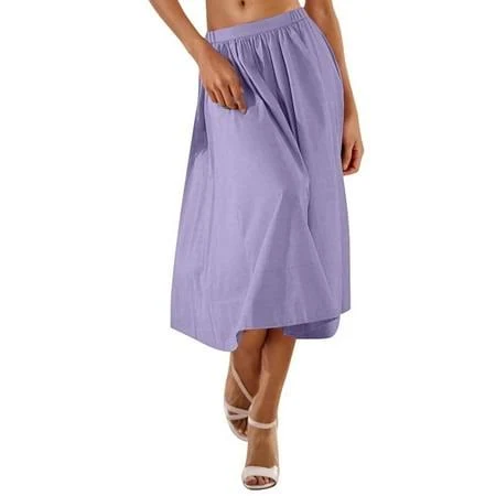 Summer Midi Skirts for Women Trendy Elastic High WaistedSolid Color Flowy Beach A-line Midi Skirts Women Casual Daily Flowy Dresses