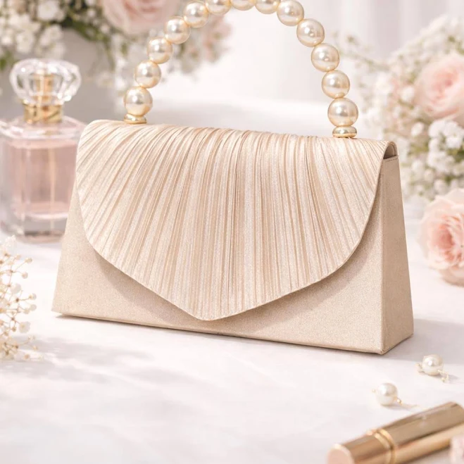 Pearl Handle Satin Crossbody Evening Bag