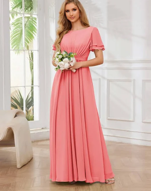Briana Modest Scoop Chiffon Bridesmaid Dress