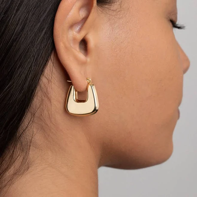 18K Gold Plated Geometric Chunky Hoop Earrings