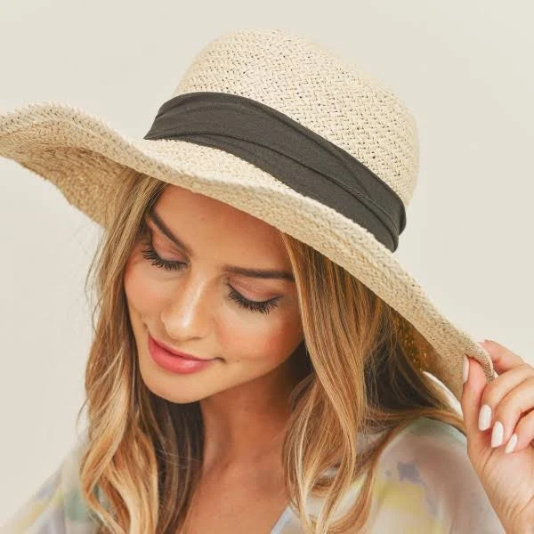 Straw Wide Brim Hat with Black Ribbon