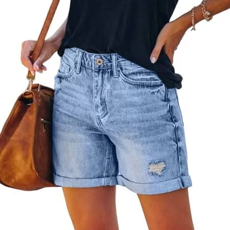 Women's High-Waisted Ripped Distressed Denim Shorts