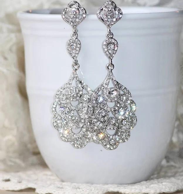 Long Crystal Rhinestone Chandelier Earrings