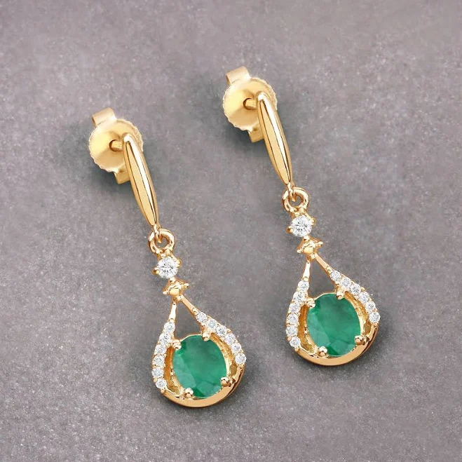 14K Yellow Gold Minimalist Emerald Dangle Earrings